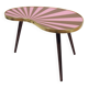 Petite table d'appoint, forme rein, rayures rose-taupe, 3 pieds élégants, style années 50