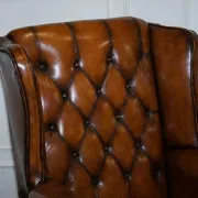 Chesterfield Wingback Armchair Set in Hand-Dyed Brown Leather, 1960s