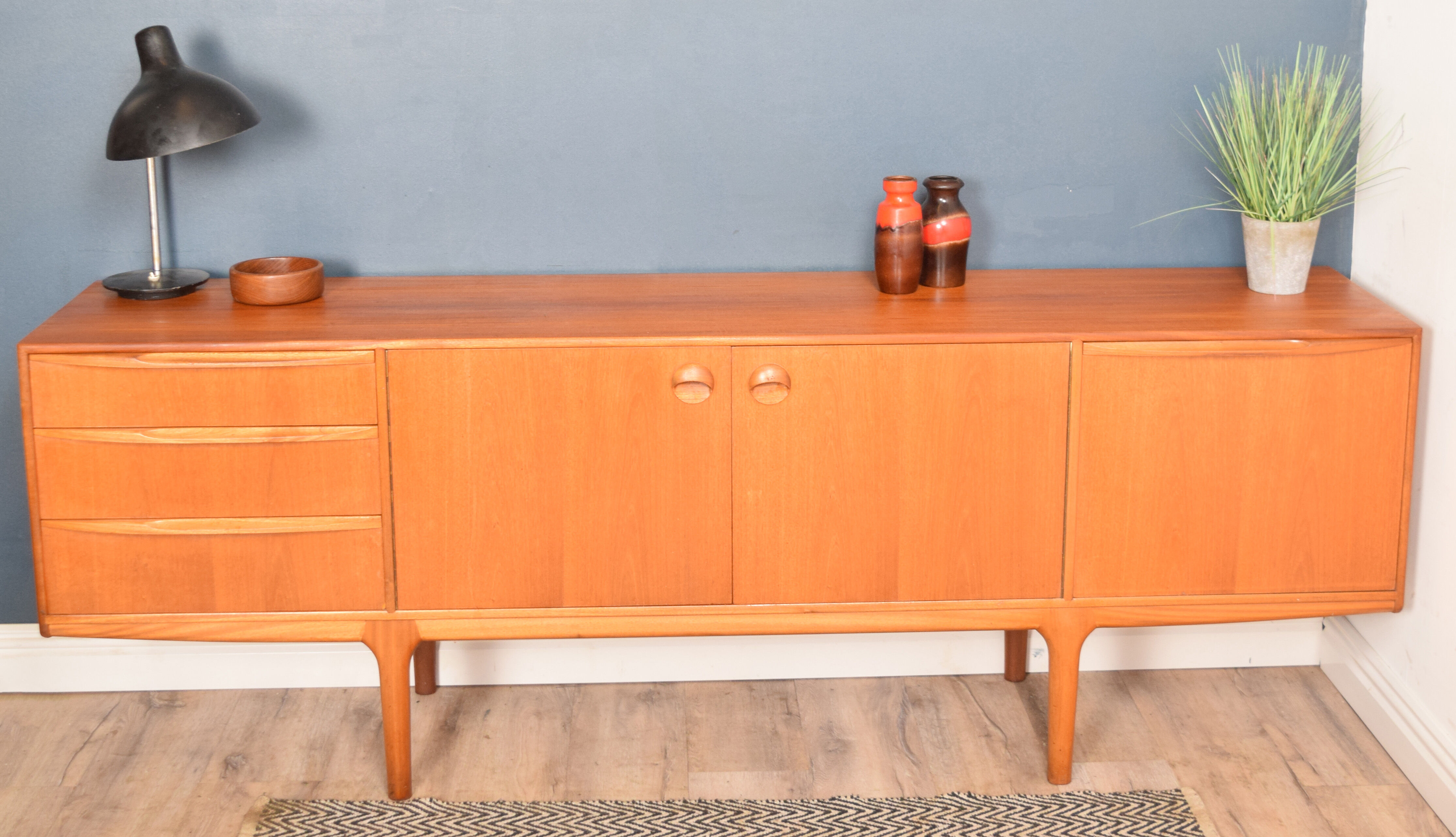 Restored Long Retro Teak 1960s Mcintosh Torpedo Teak Sideboard Cabinet