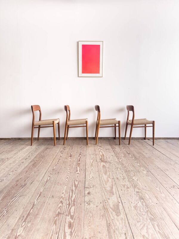 Lot de 4 chaises  #75 en teck par Niels O. Møller, JL Moller, Mid Century