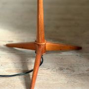 Scandinavian tripod reading lamp in teak and brass.