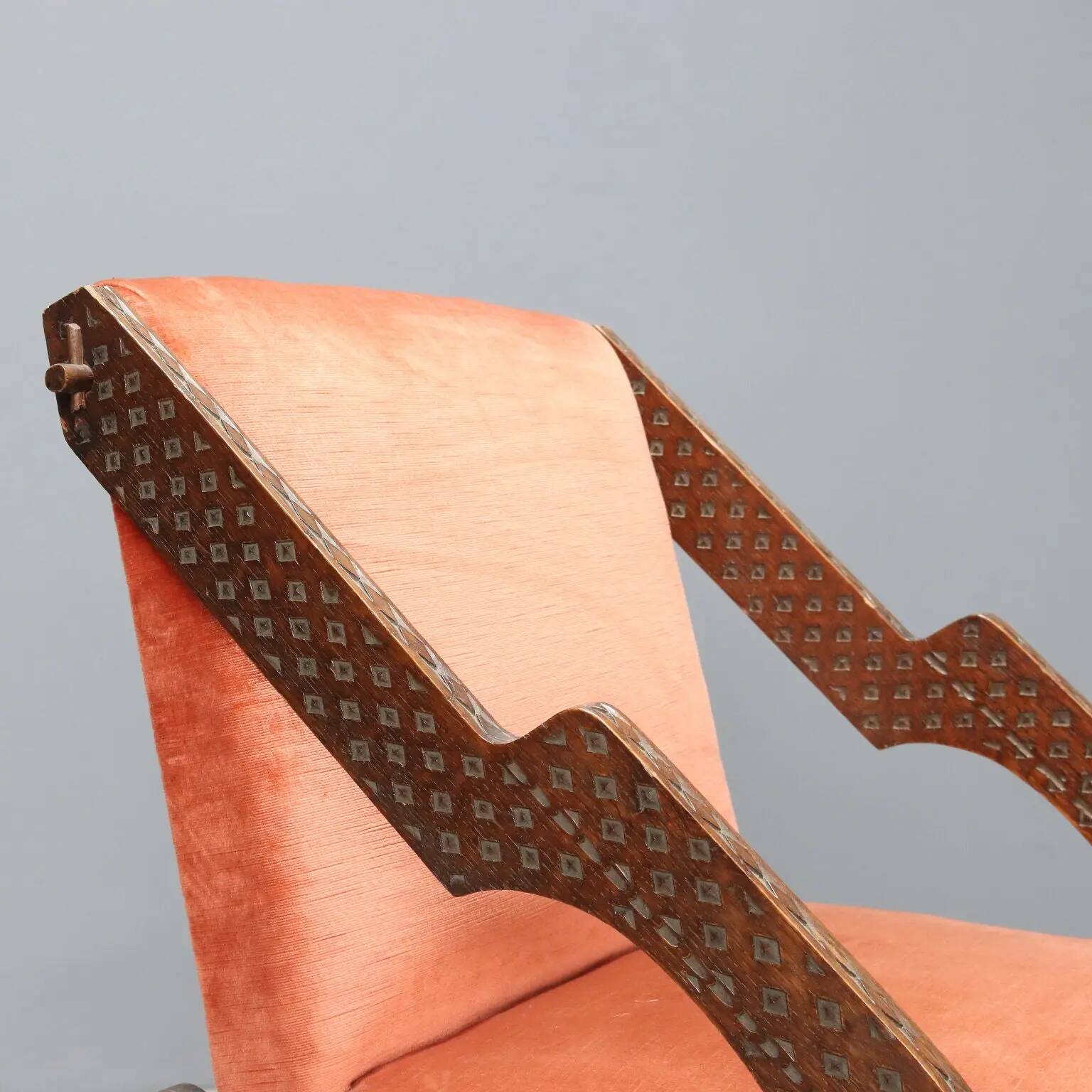 Vintage wooden and fabric armchair, design, Italy, 1960s