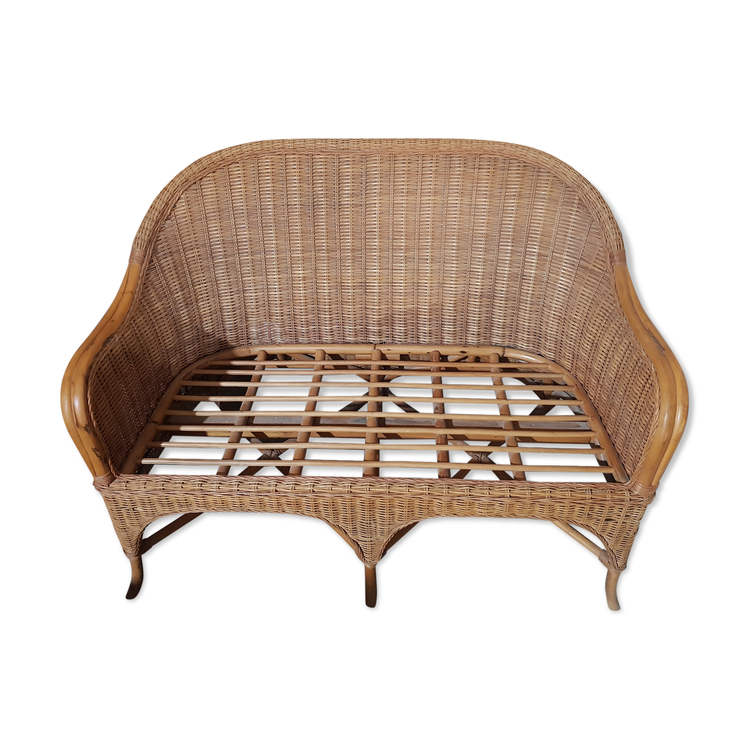 Vintage 2-seater rattan bench