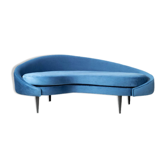 Hans upholstered with curve navy blue sofa