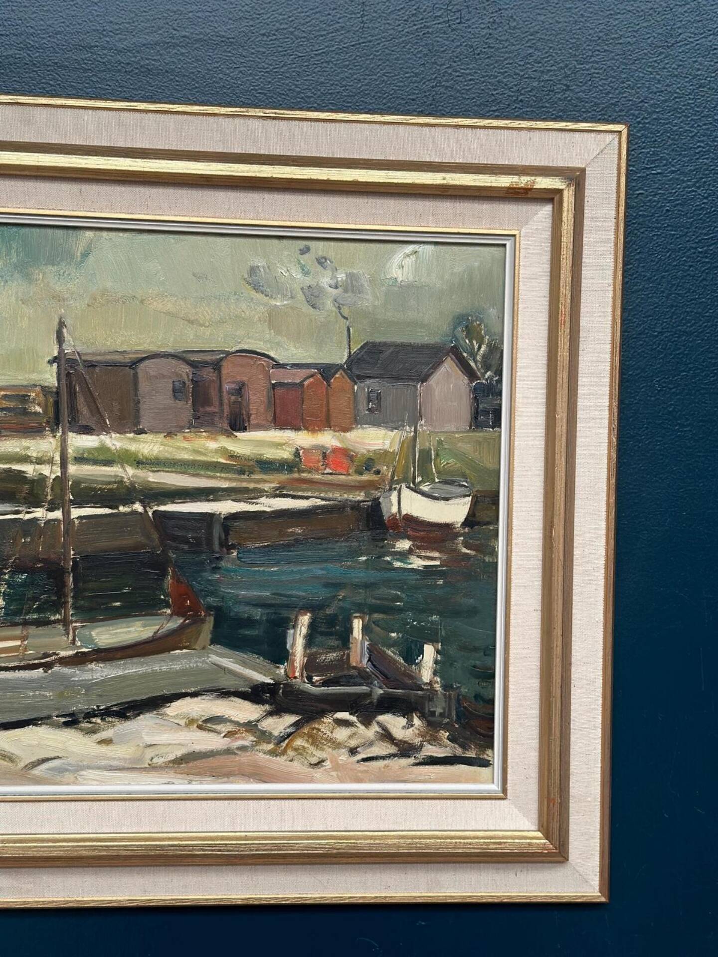 Huile su panneau suédoise – « Motif côtier » par Gunnar Berglund – Datée de 1945