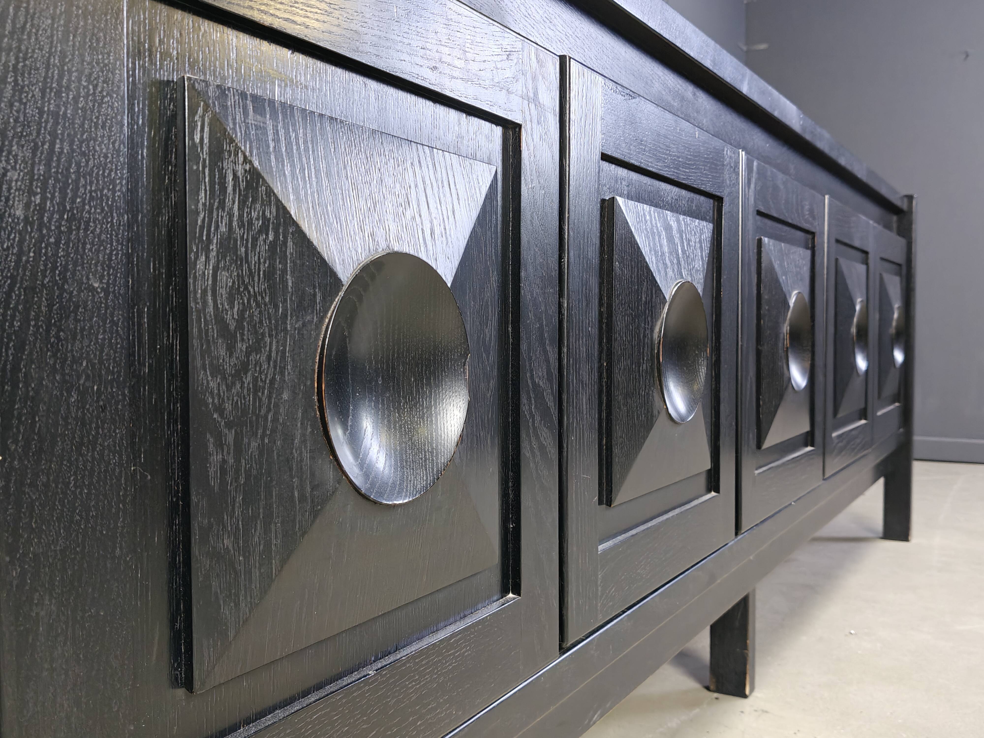 Ebonized wooden brutalist credenza, 1970s