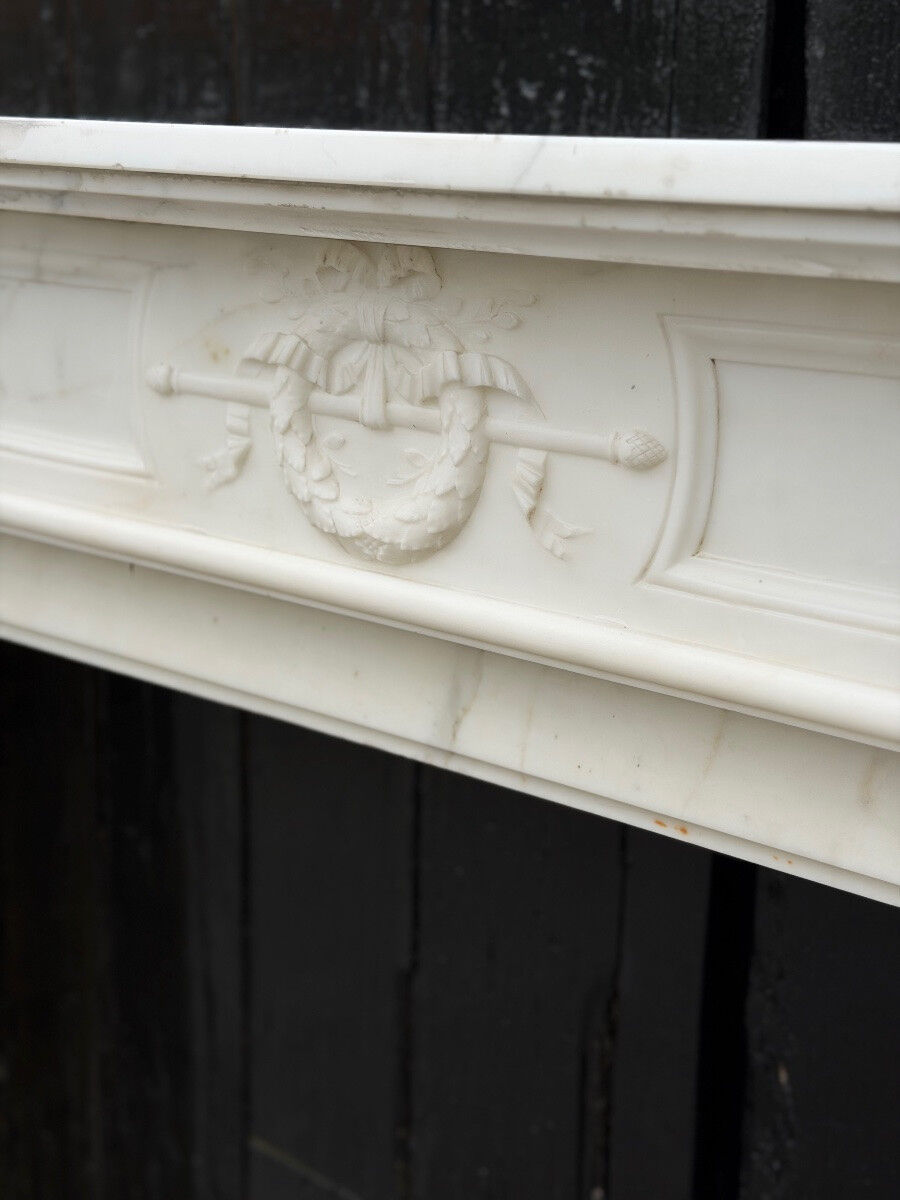 Louis XVI style fireplace in white Carrara marble circa 1880