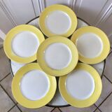 Lot de 6 assiettes plates moulin des loups texturées jaune canari années 50
