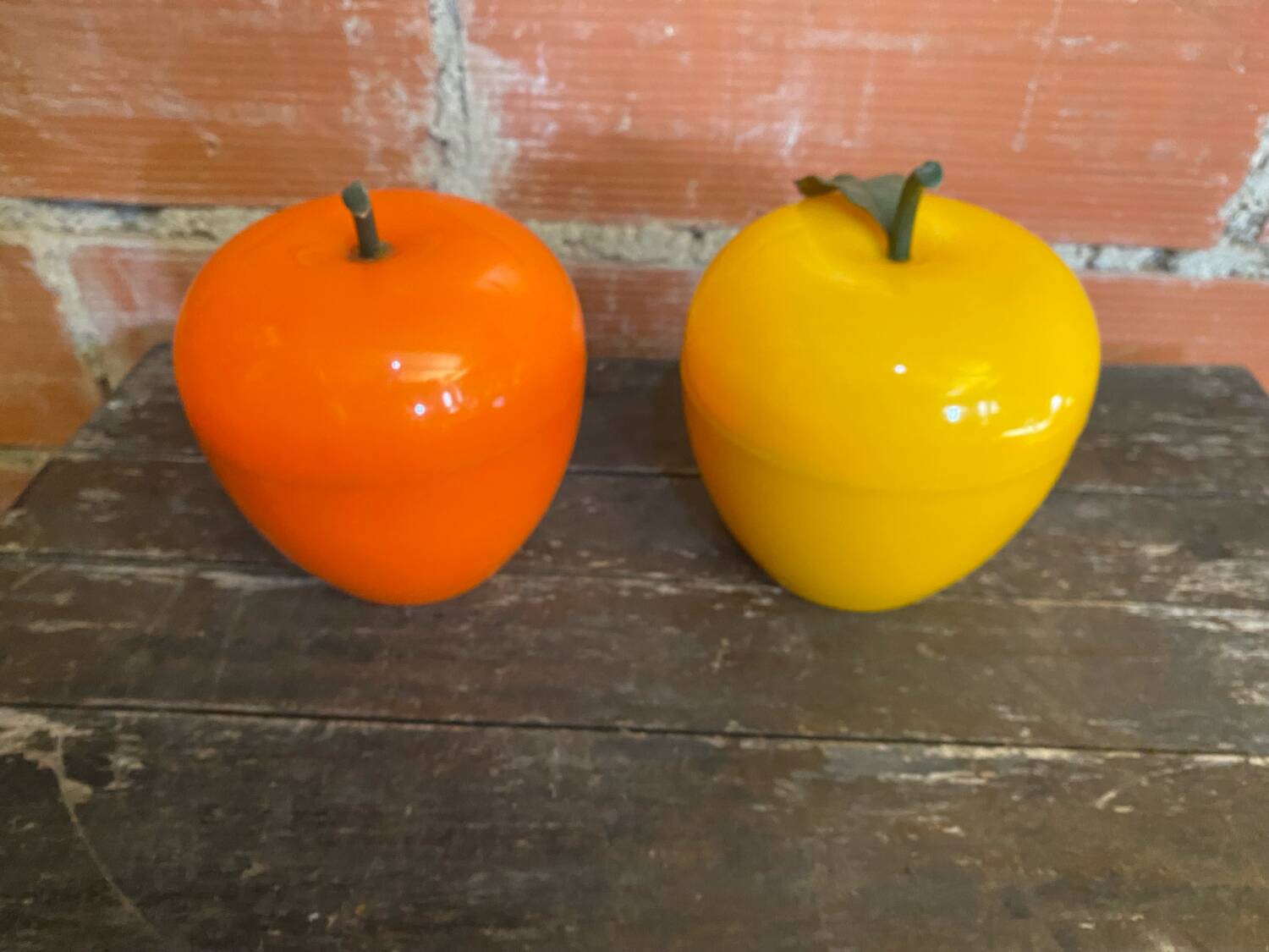 Ice Buckets Apple + Lemon Plastic Orange Yellow 70’s Vintage