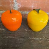Ice Buckets Apple + Lemon Plastic Orange Yellow 70’s Vintage