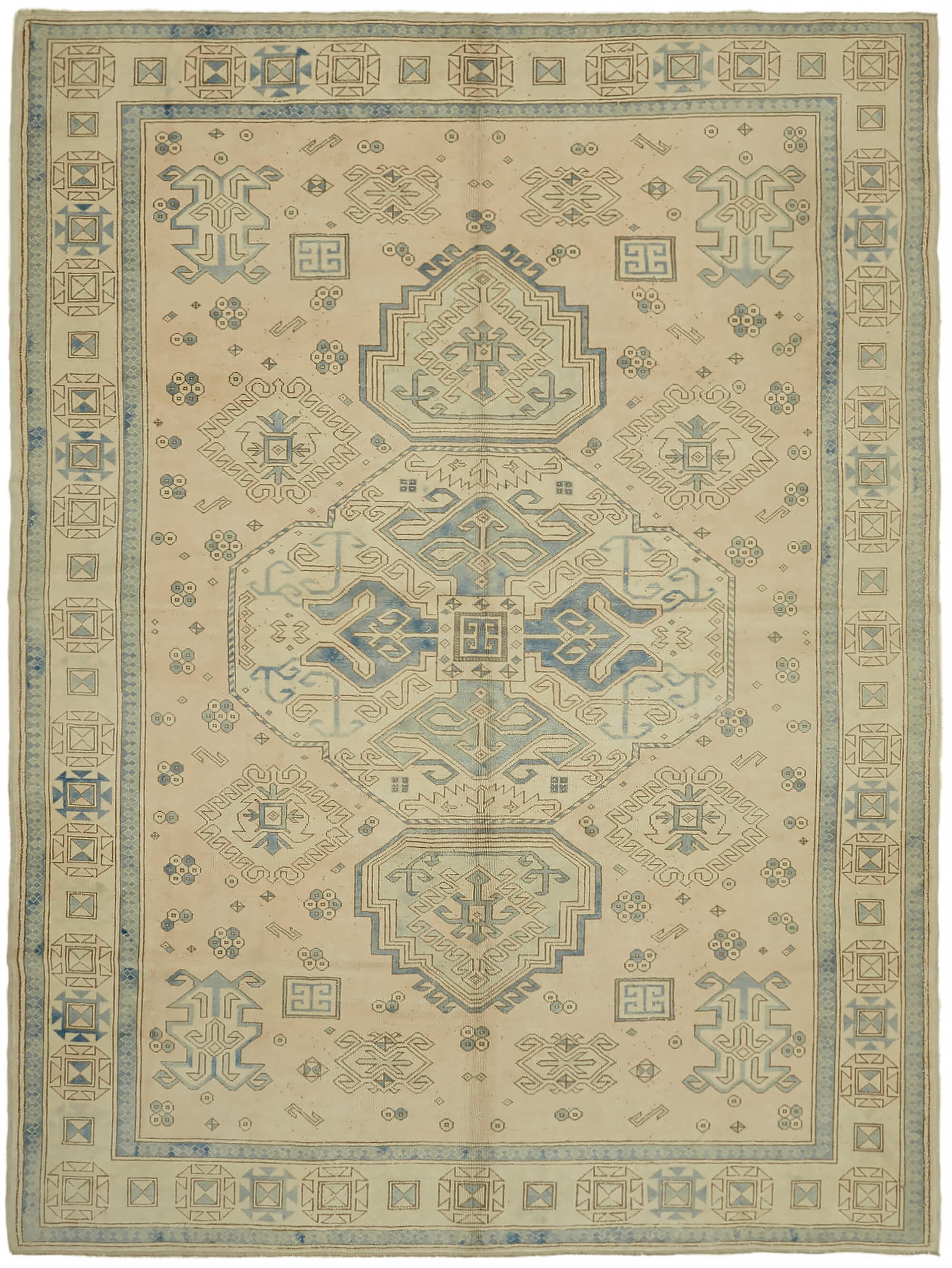 Hand-knotted anatolian vintage 1970s 263 cm x 348 cm beige wool carpet