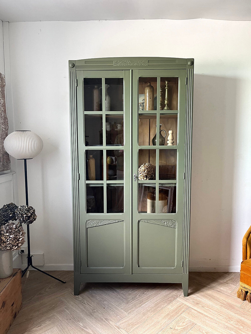 Art Deco library in earthy green