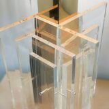Large glamorous 1970s brass & lucite architectural table lamp