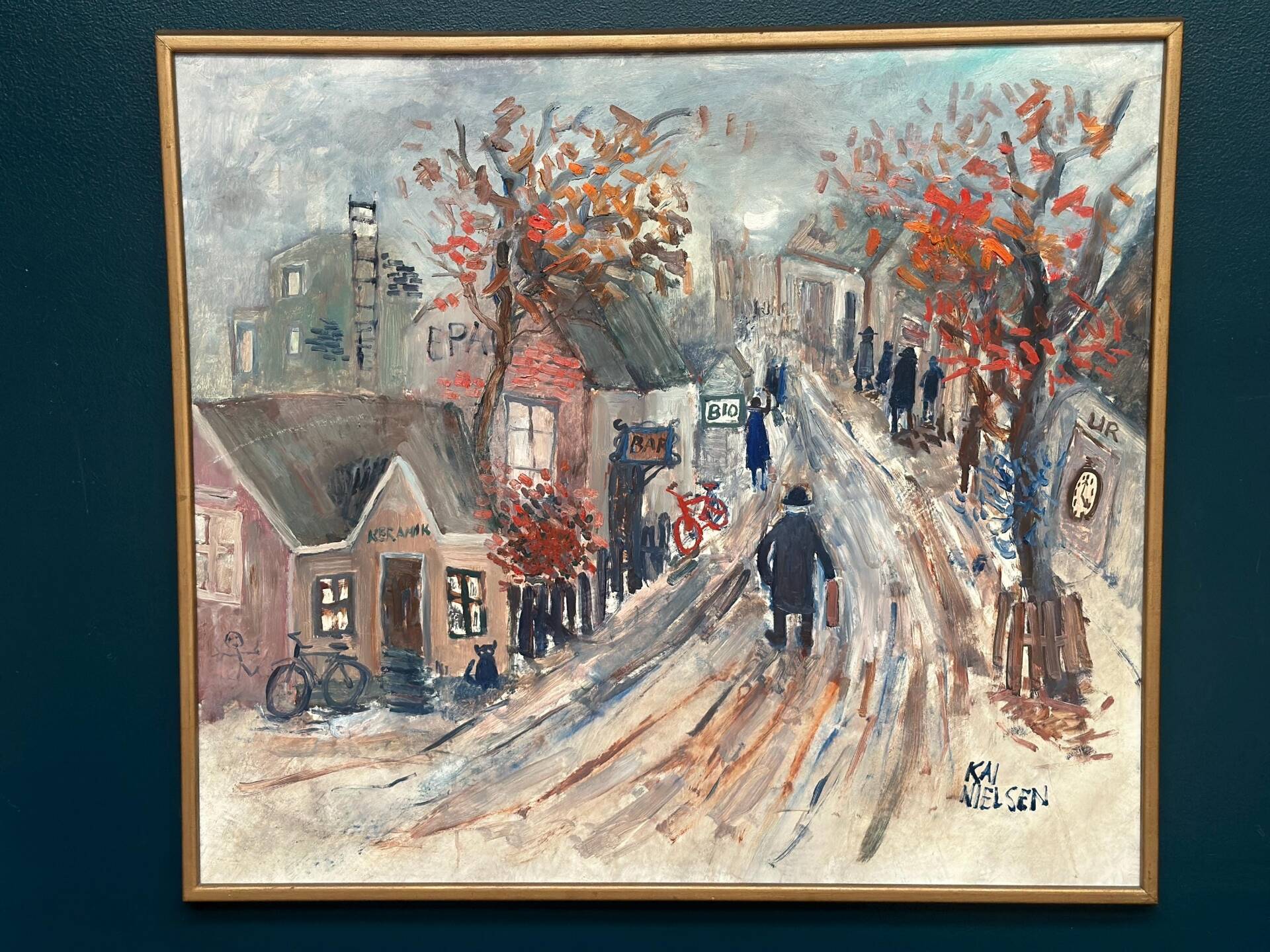 Original Swedish Oil On Panel – “Bygatan” By Kai Nielsen – Signed