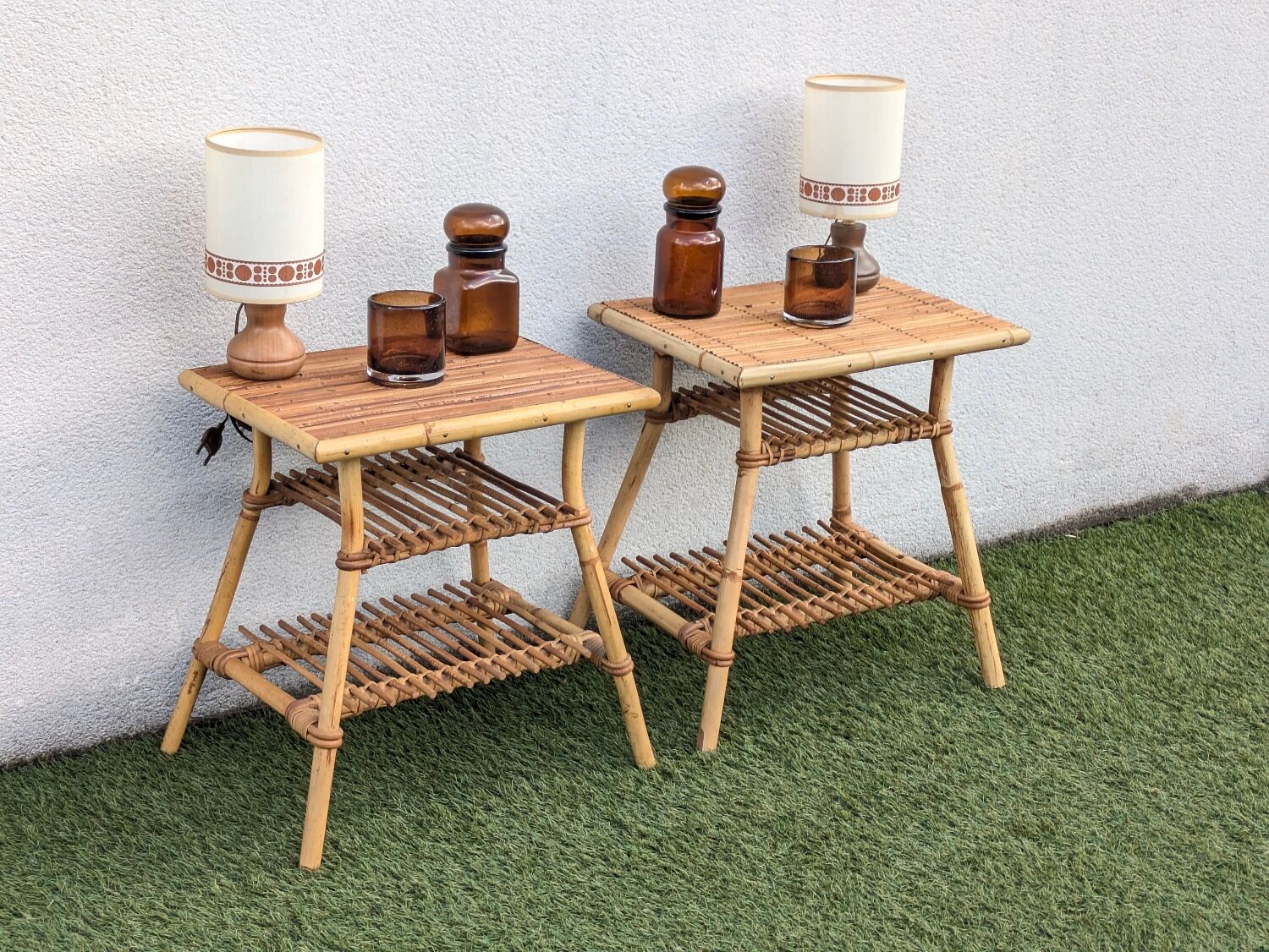 Pair of rattan bedside tables – Audoux Minet style