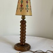 Vintage turned wooden lamp, in the style of Charles Dudouyt.