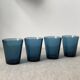 Set of 4 blue translucent water glasses, very thick glass base, sixties model, Vereco FR