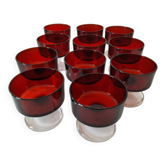 Set of 11 ruby-tinted glasses from the 1970s.
