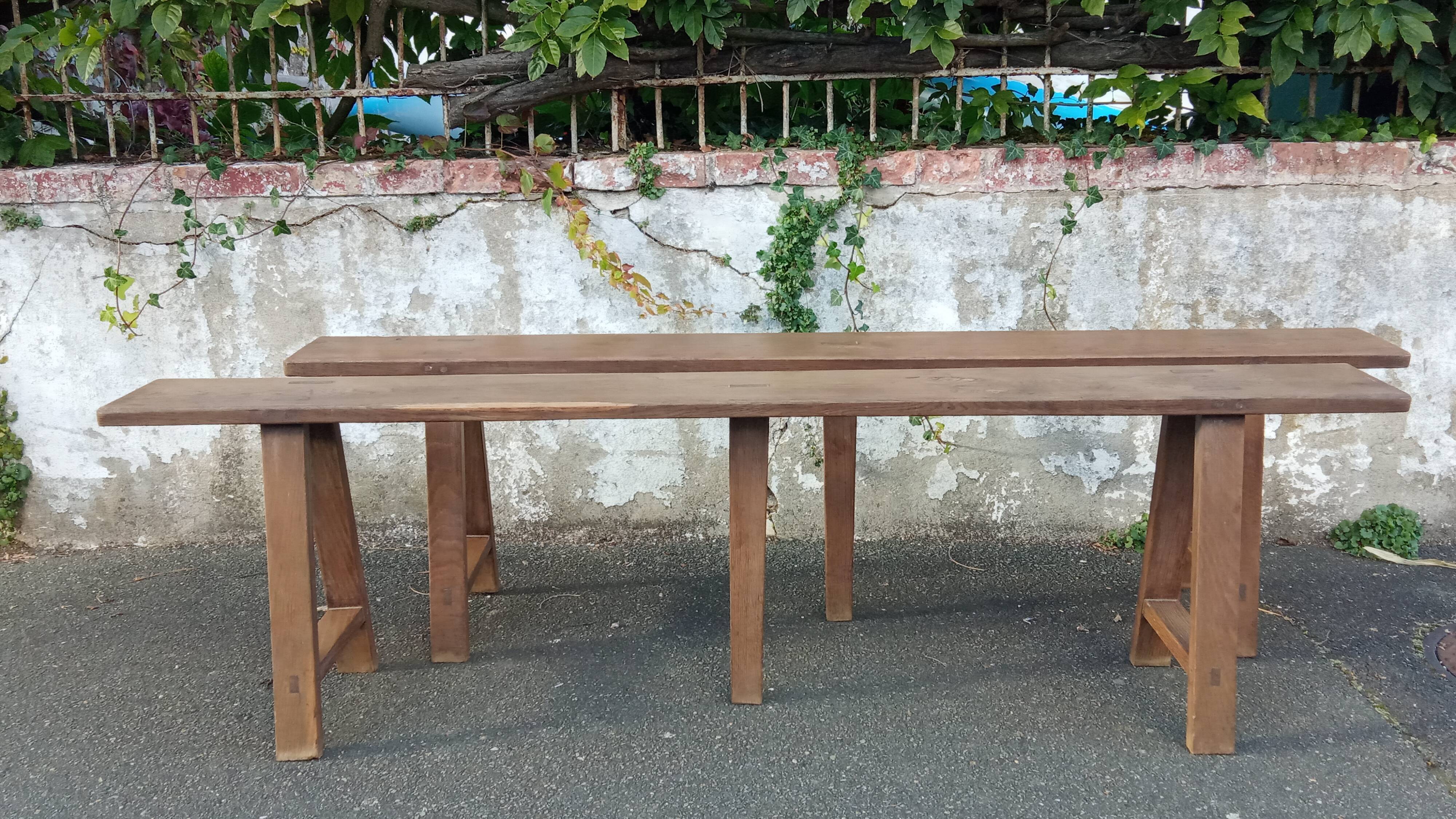 Pair of oak benches 166 cm