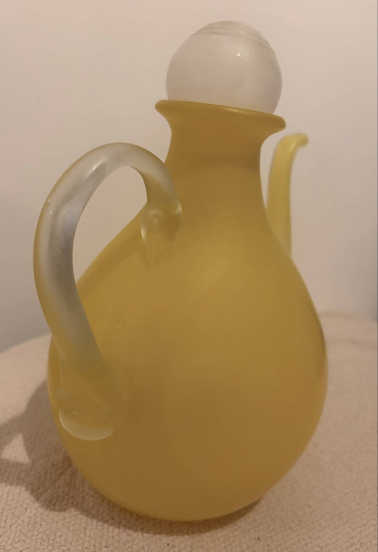 Stunning Duo of Mid-Century Frosted Satin Glass Carafes & Decanters