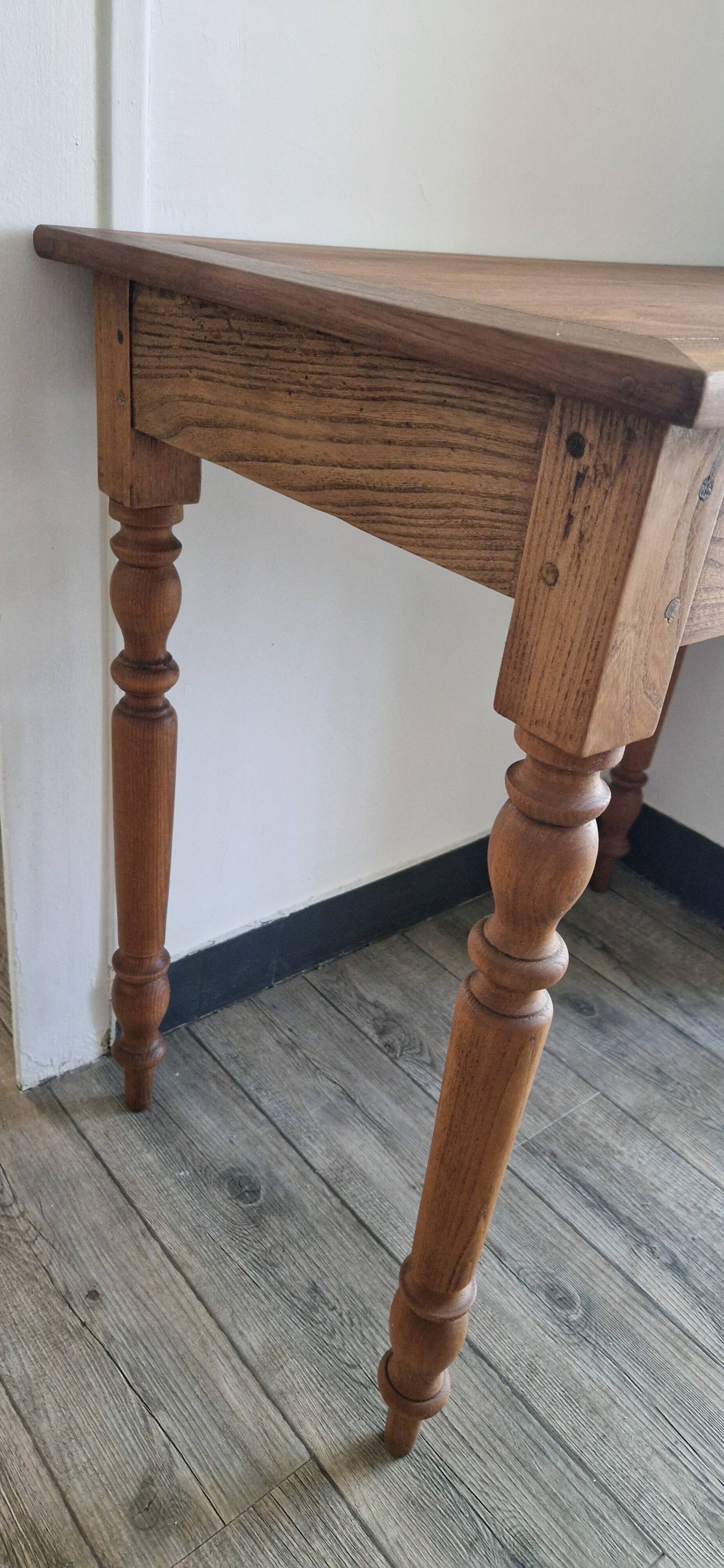 Antique writing table, solid wood desk with turned legs