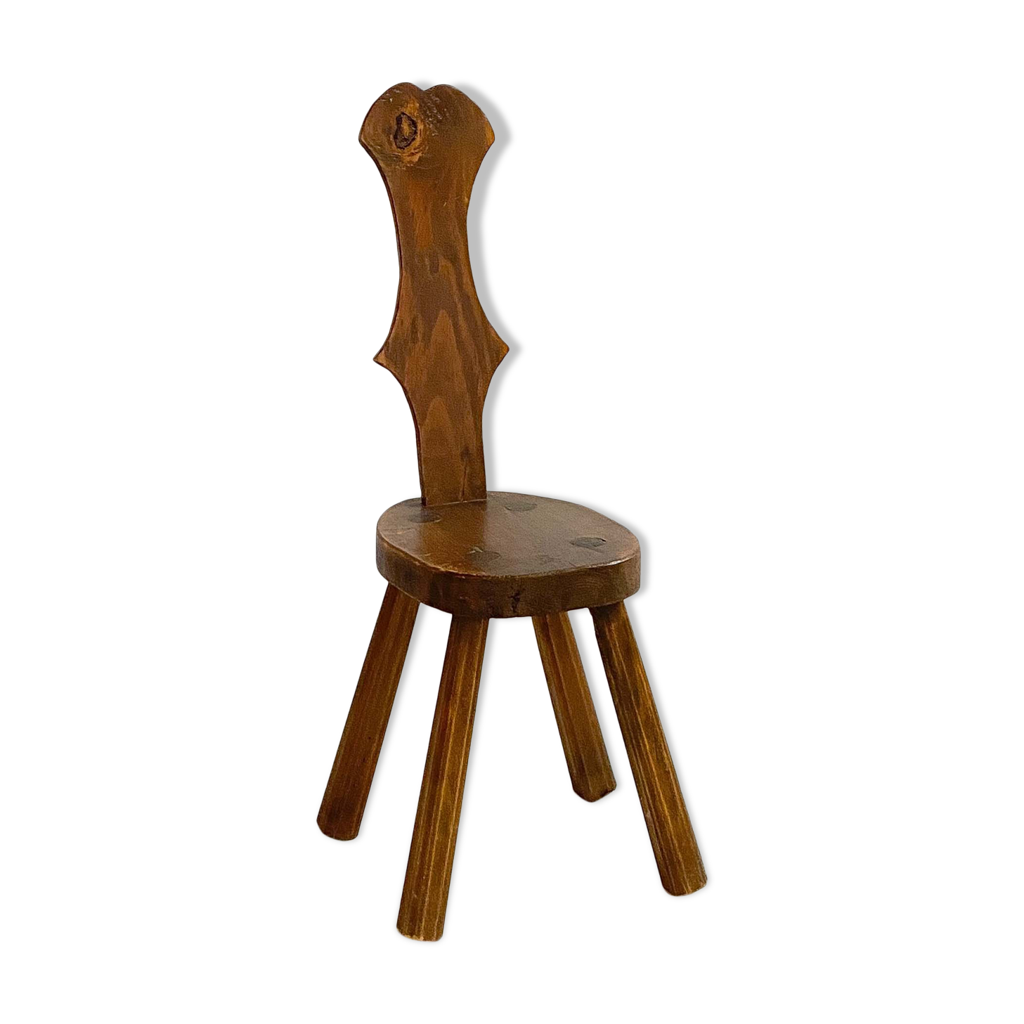 Brutalist pine side stool, mid-century, french