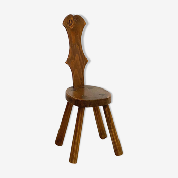 Brutalist pine side stool, mid-century, french
