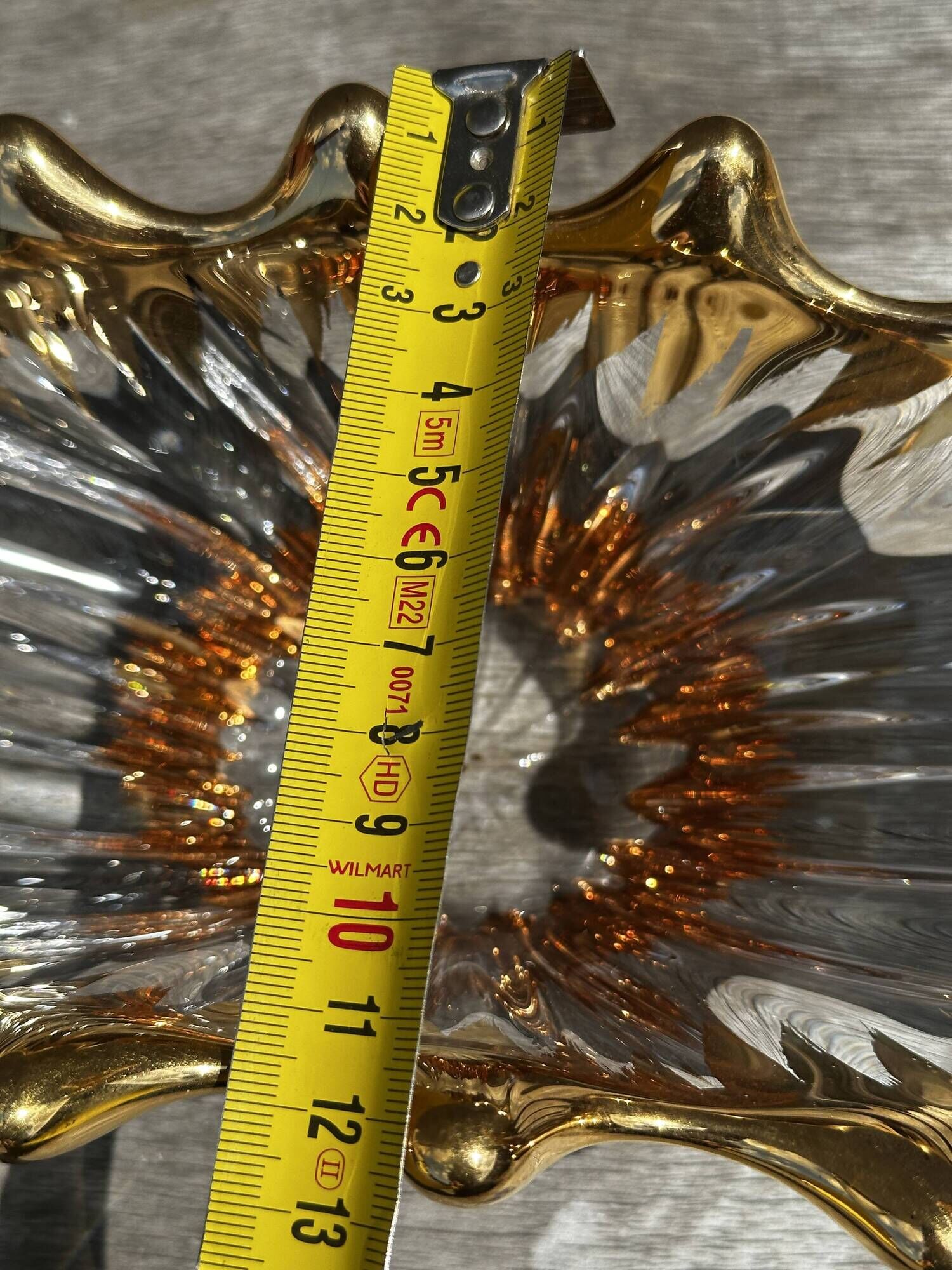 Centre de table / vide poche vintage cristal cofrac transparent et or - 60´