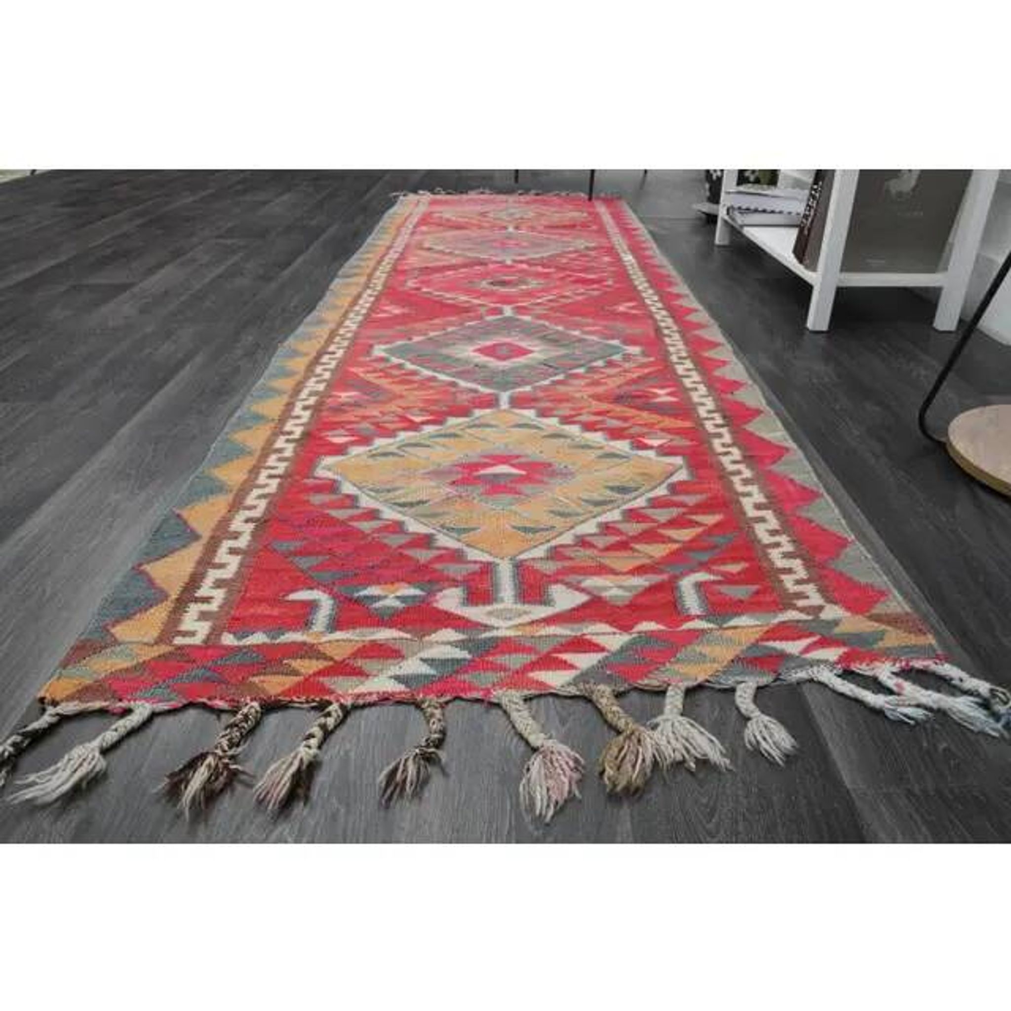 1970s Vintage Turkish Oushak Handmade Wool Cotton Pink Runner Rug 100x322