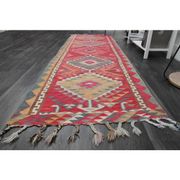 1970s Vintage Turkish Oushak Handmade Wool Cotton Pink Runner Rug 100x322