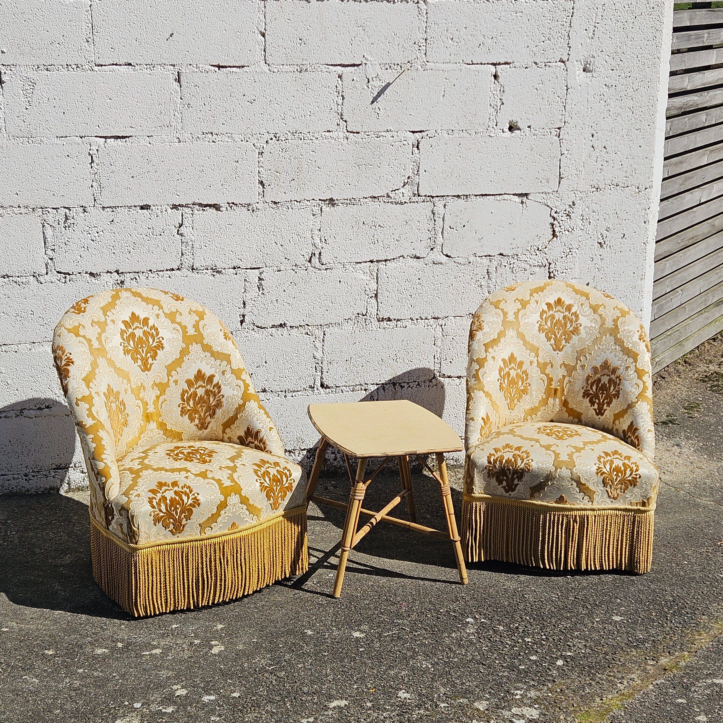 2 French Vintage Crapaud Seater-golden beige Cocktail Chairs 60s