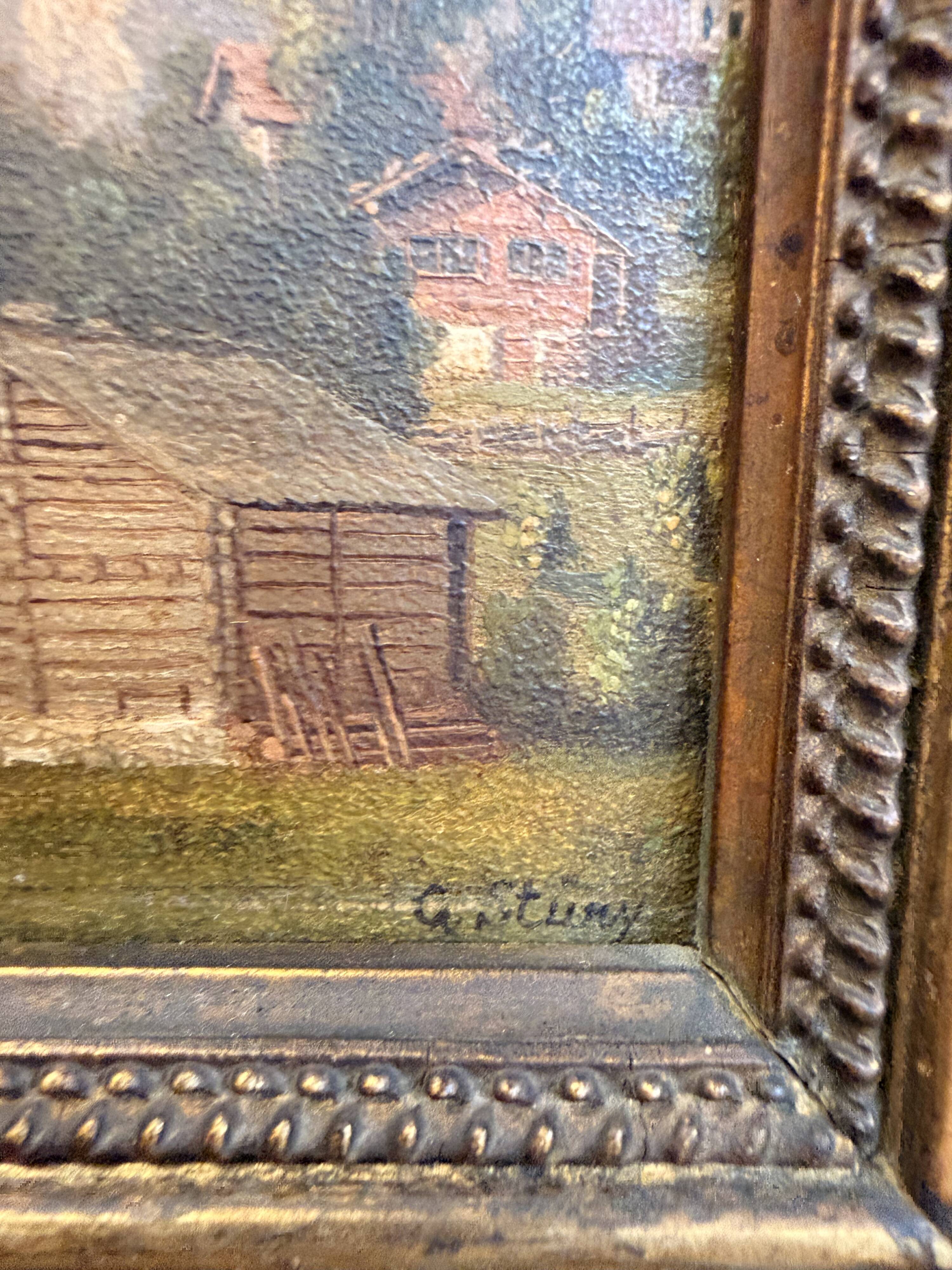 Oil on panel, old Mountain village signed Gottfried Stury XIX.