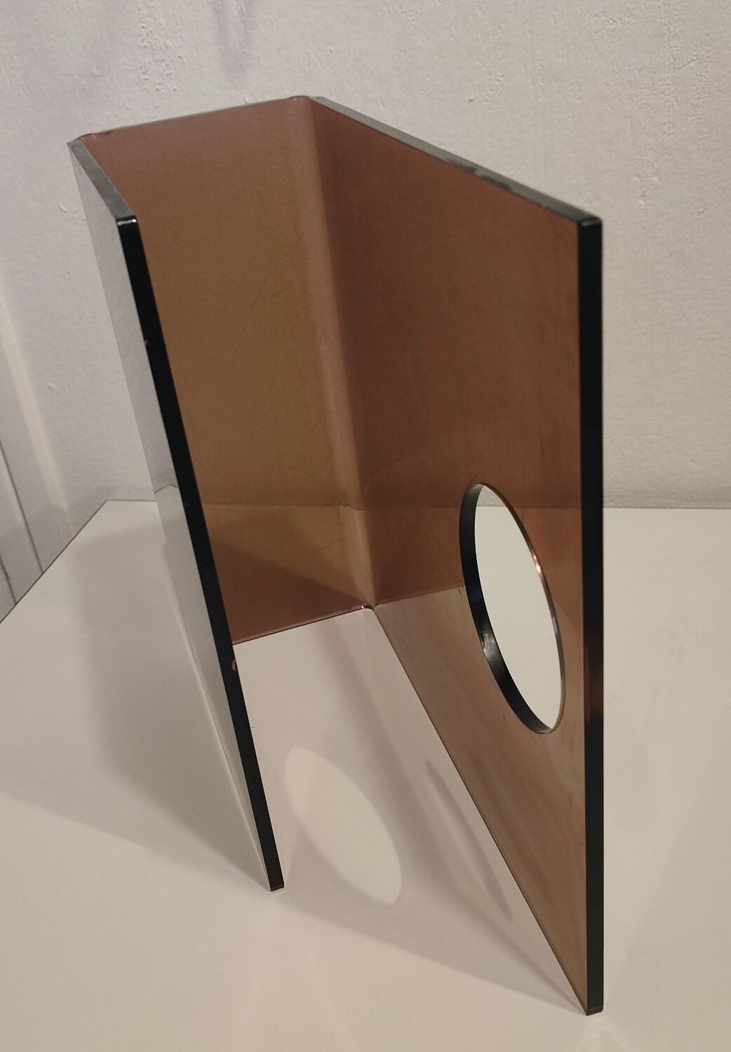 Smoked plexiglass magazine holder 70s.