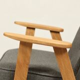 Vintage armchair anthracite gray natural wool oak wood