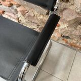 Chrome and black leather armchair type B34