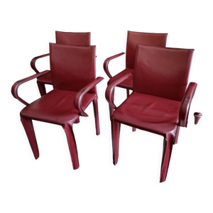 4 chaises en cuir bourgogne