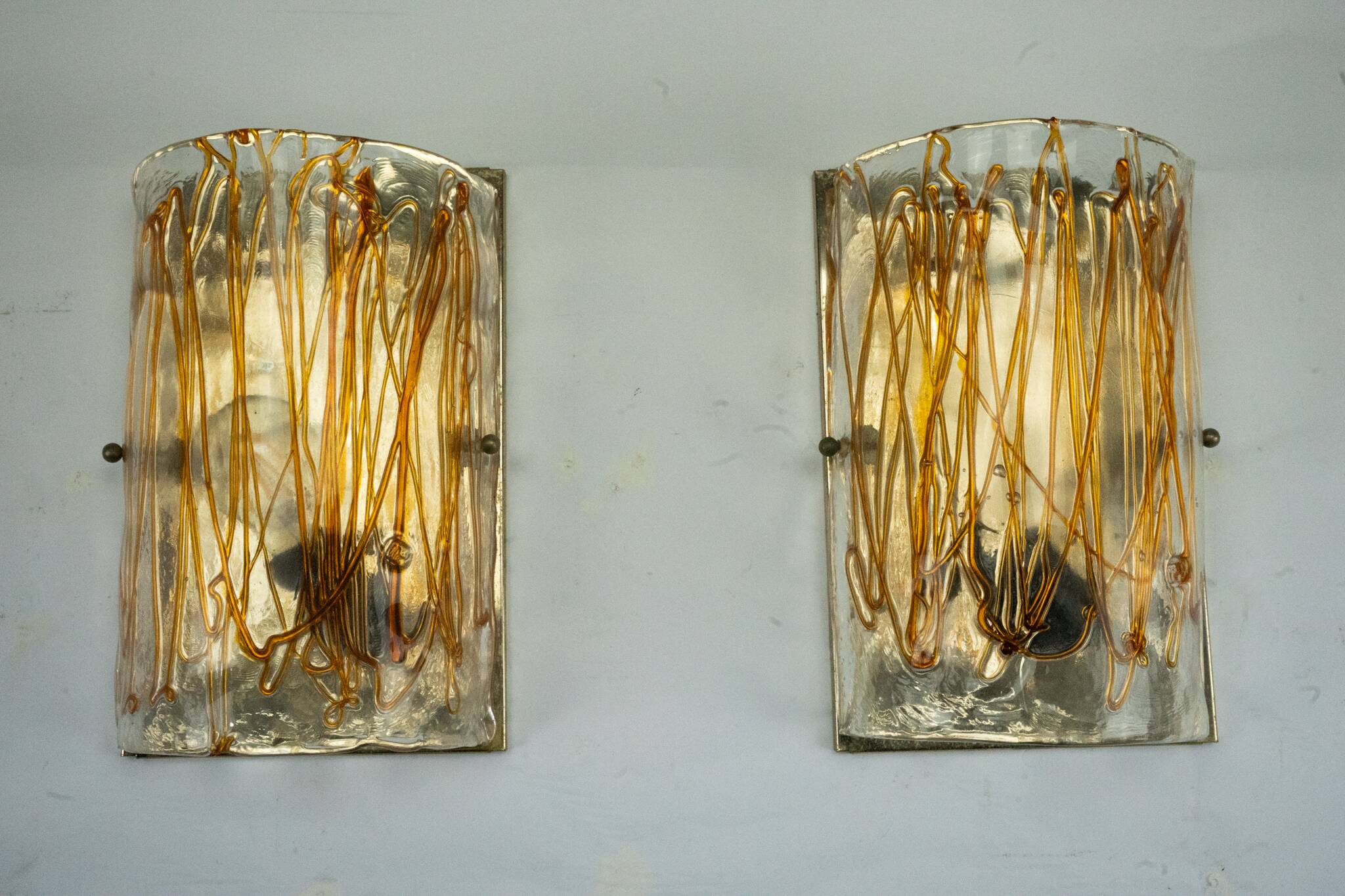 Pair of signed La Murrina thick Murano glass sconces. Italy 1970s.