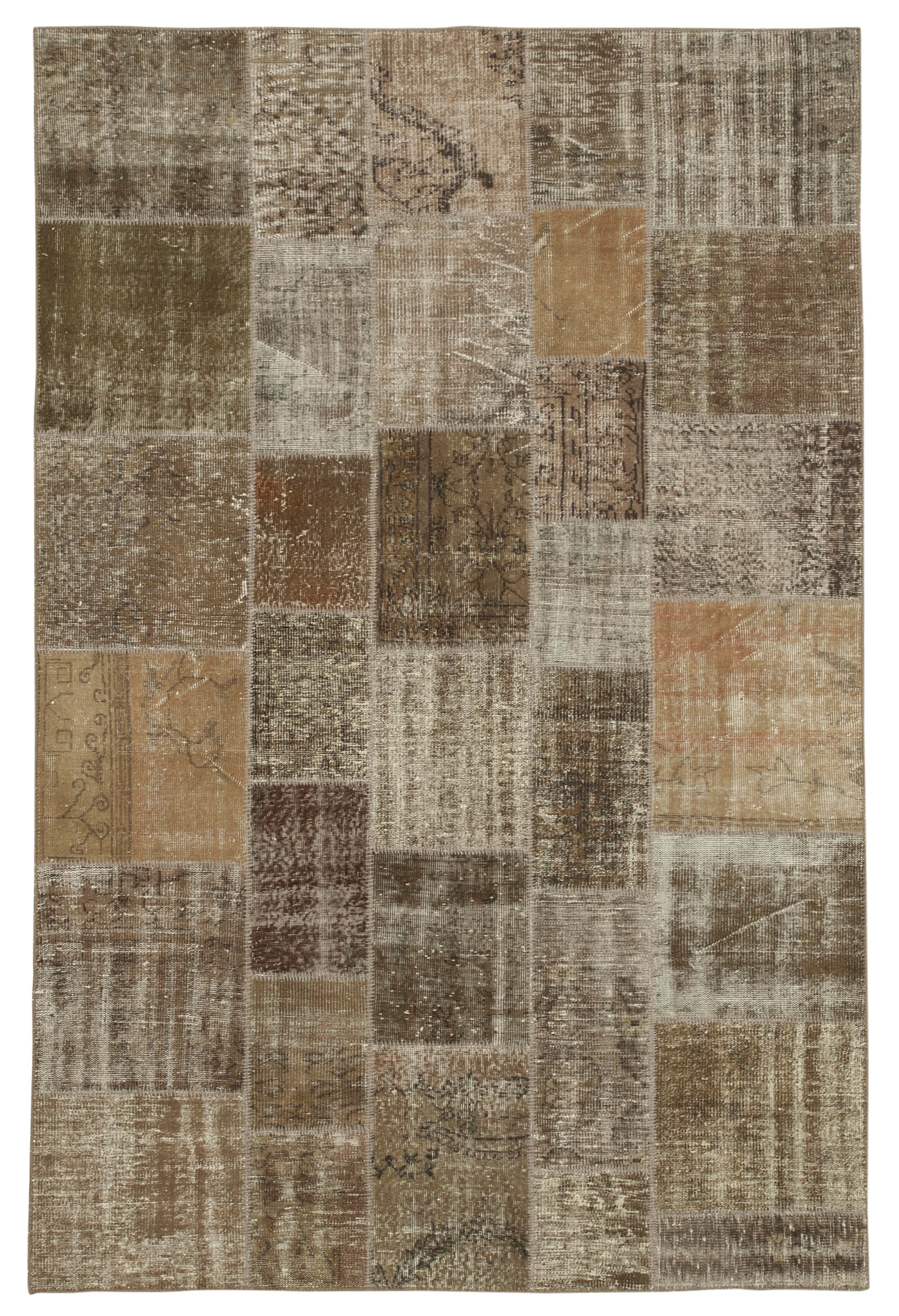Hand-Knotted Oriental Vintage 198 cm x 300 cm Brown Patchwork Carpet