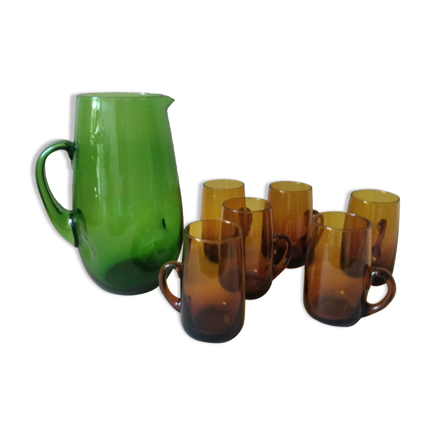 Pitcher and glasses in blown glass vintage 60s