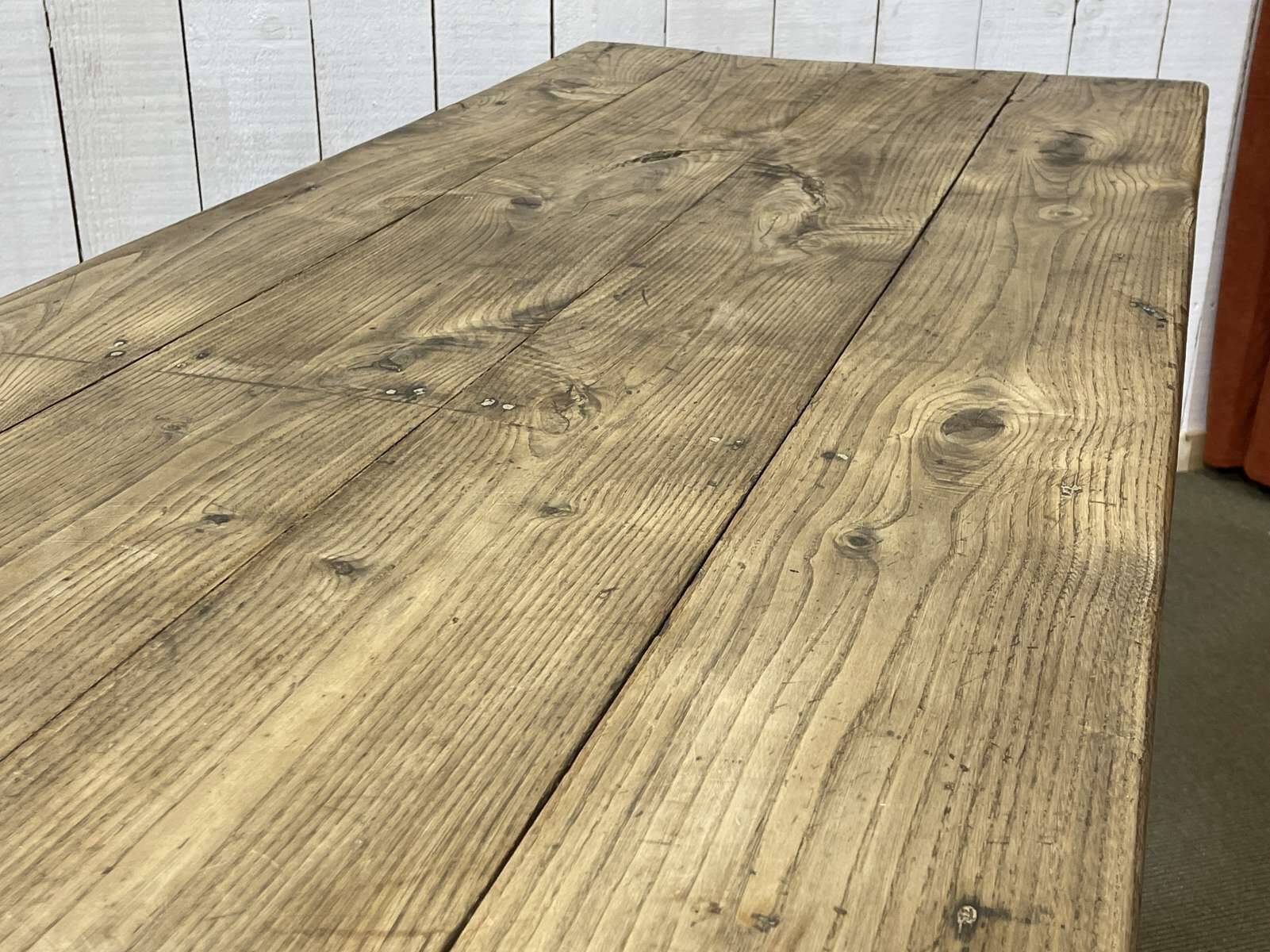 19th century farmhouse table in raw chestnut with original drawer and shelf
