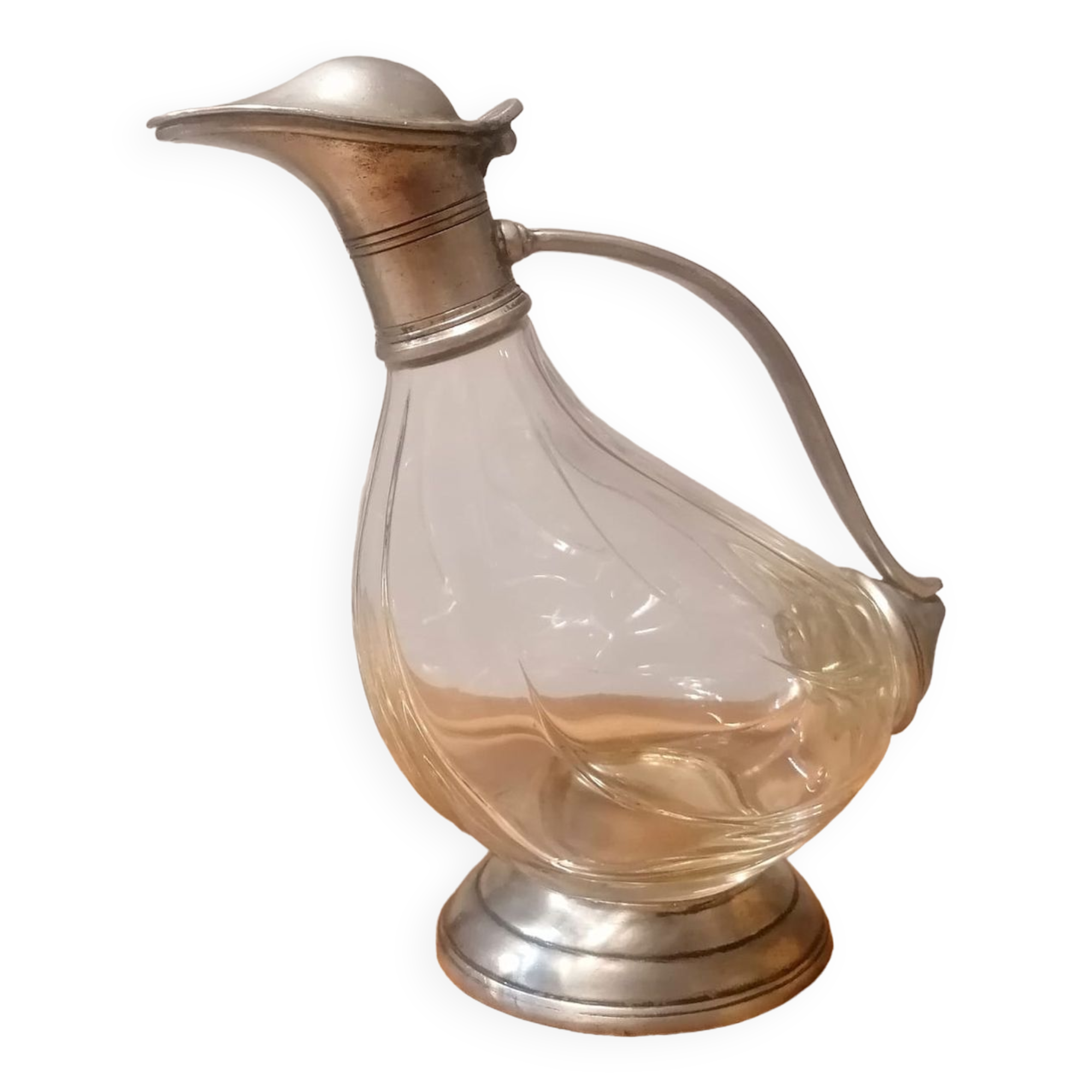 Duck carafe in glass and pewter