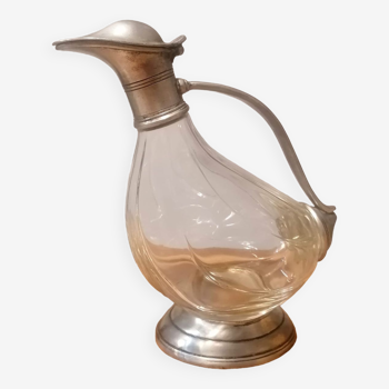 Carafe canard en verre et étain