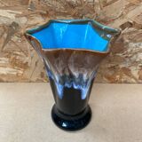 Antique Vallauris Style Ceramic Vase Black Blue Beige Vintage