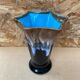 Ancien Vase Style Vallauris Céramique Noir Bleu Beige Vintage