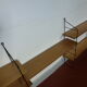 Vintage thong wall shelf, wood and black lace-up metal