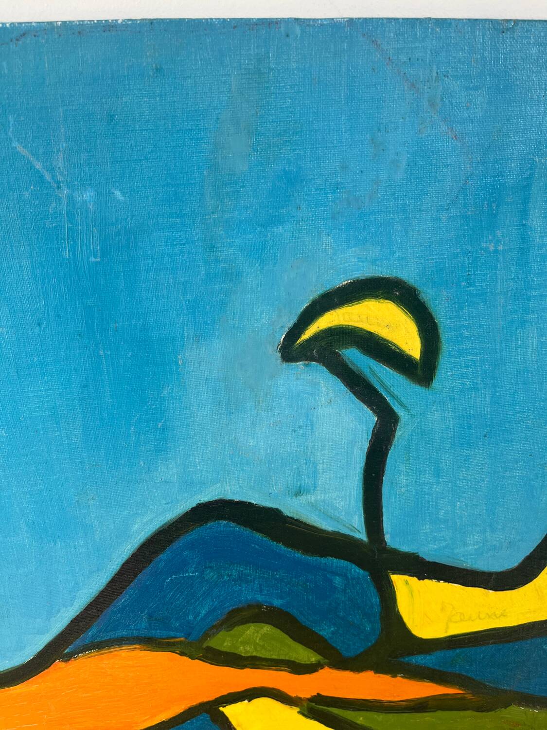 Abstract woman lying down, oil on cardboard signed.