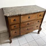 Louis XVI chest of drawers in marquetry with marble top