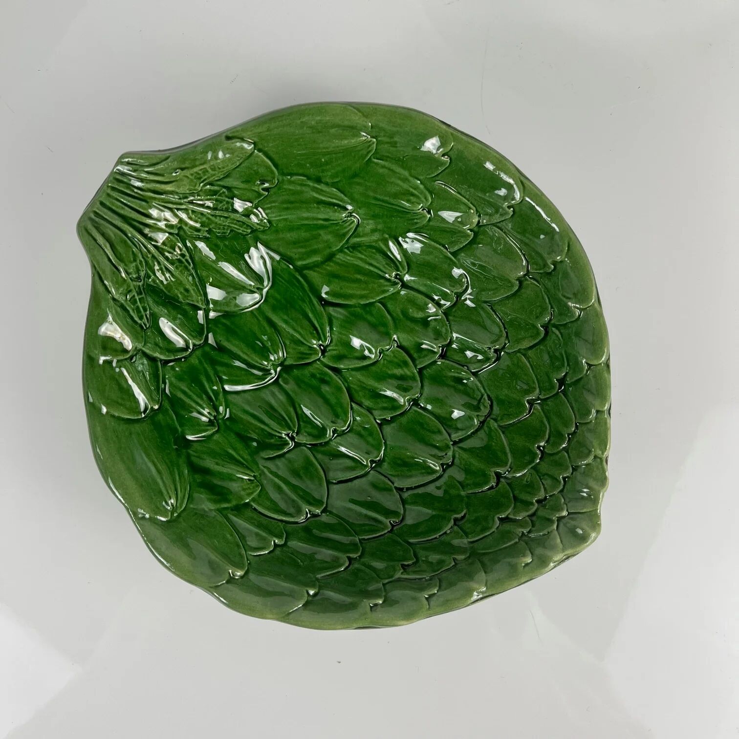Set of 3 green leaf artichoke barbotine bowls vintage 70s