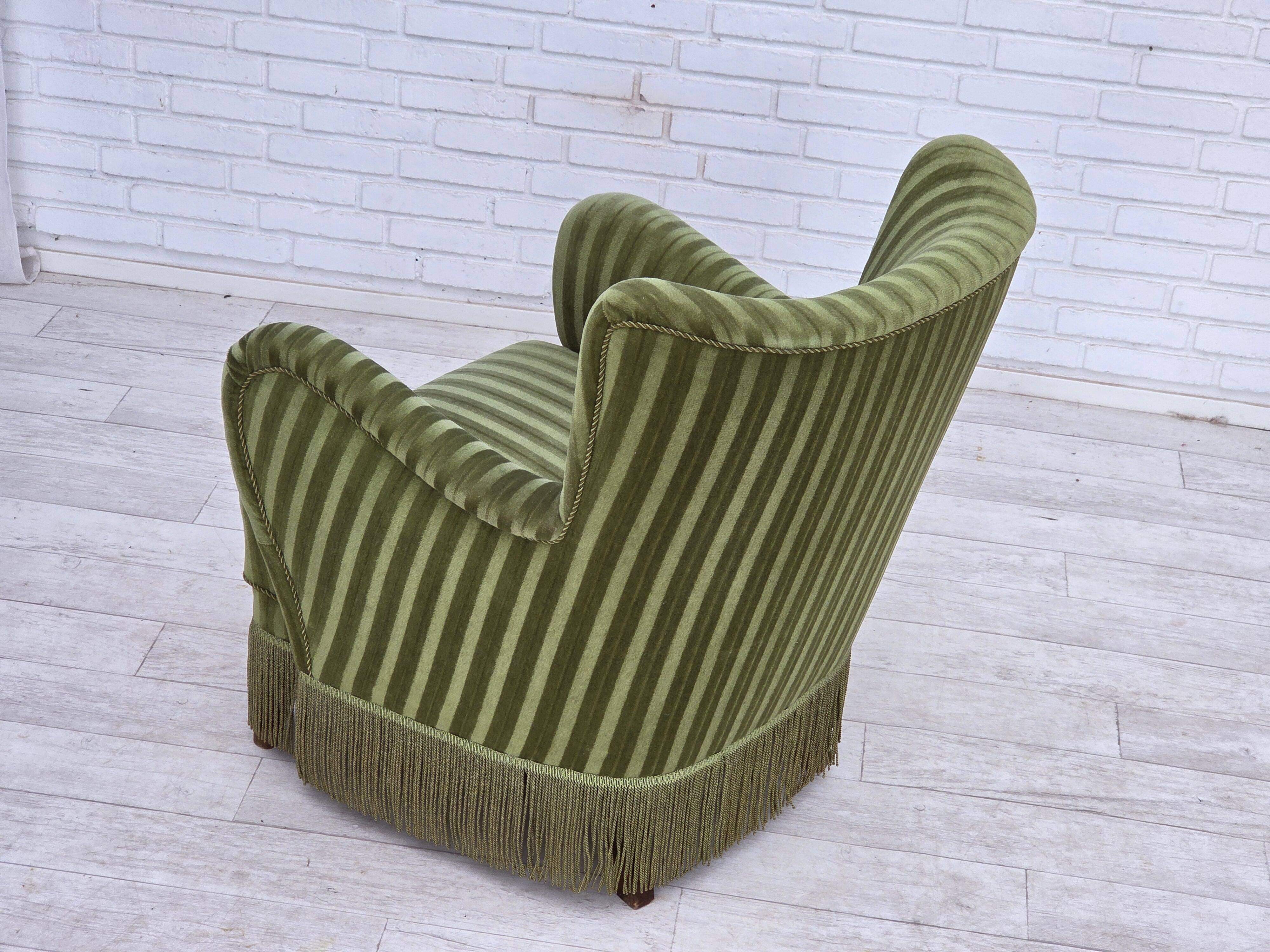1960s, Danish armchair, original green furniture velour.