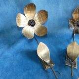 House florart 3 wall lamps vintage brass flowers circa 1960